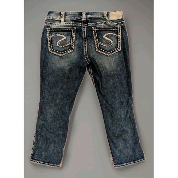 SILVER Jeans SUKI MID CAPRI Womens W30 (32) W22 Fluid Denim Thick Stitch Western - Picture 2 of 12